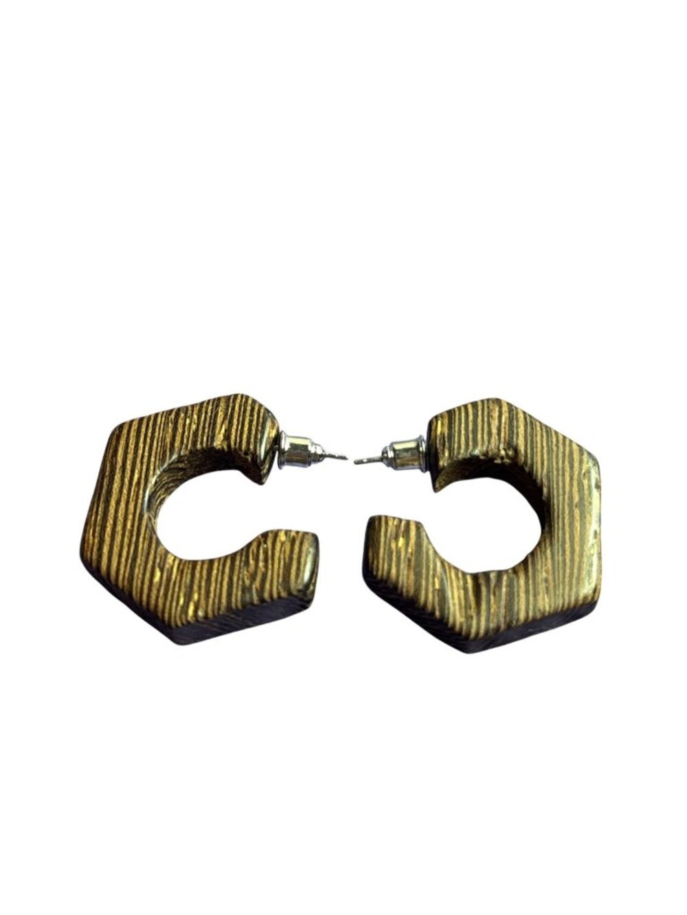 Wooden Hexagon Hoop Earrings 1 inch